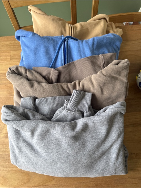 Aritzia Sweaters - Stack of Aritzia Cozy Sweatshirts - Blue, Tan, Taupe, Gray
